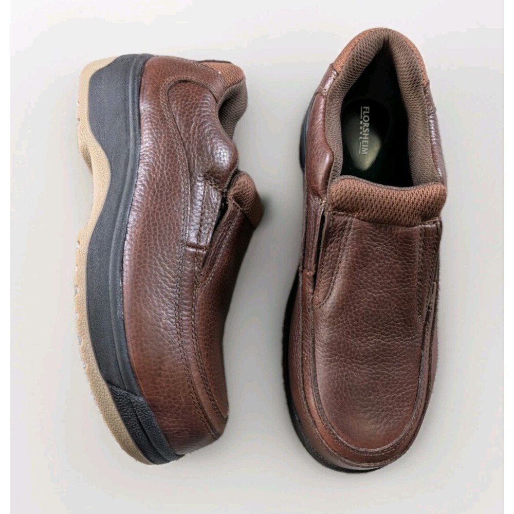 Florscheim Steel Toe Shoes Mens M 7-W8.5 Brown Leather Slip On Safety Workwear